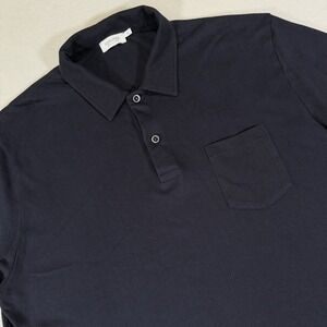 Sunspel England 1860 Men's XL Riviera Pique Polo Navy Blue Short Sleeve